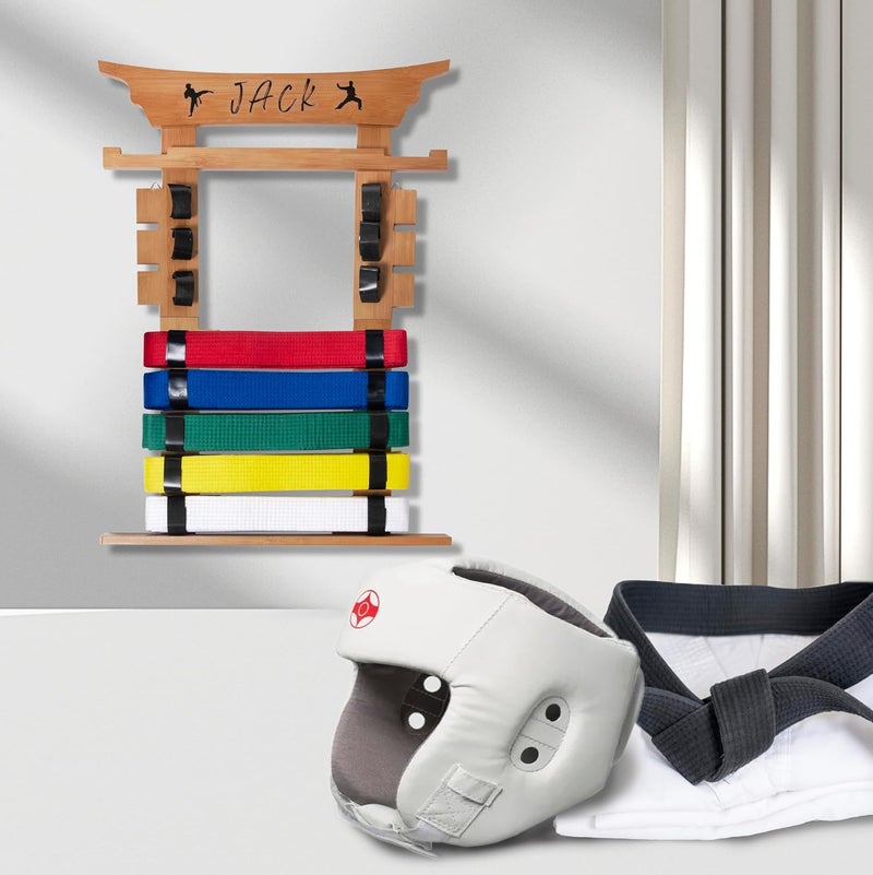 humberboat Wall Karate Belt Display Rack with Medal Hanger and Stickers, Martial Arts Belt Display Holder, 8 Belt Taekwondo Belt Belt Display Hanging Holder for Kids and Adults-Brown - Image 5